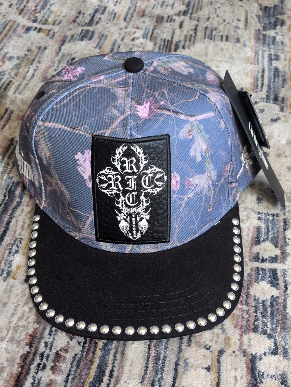 Authentic Civil Regime Studded Brim Camo Snapback Hat Blue Pink NWT